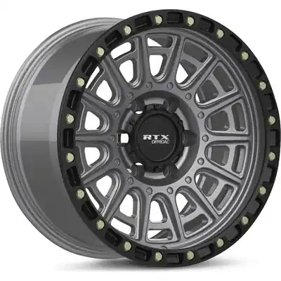 Retour Gratuit Striker Matte Gunmetal with Black Lip and Milled Rivets Wheel by RTX (20x9 10mm)
