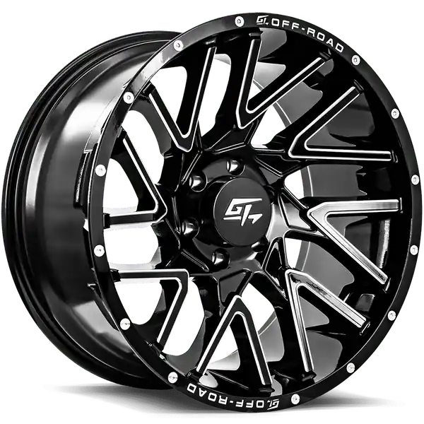 GT Offroad Aggression 17x9 8x165.1 12 125.2 Gloss Black Milled Top Vente
