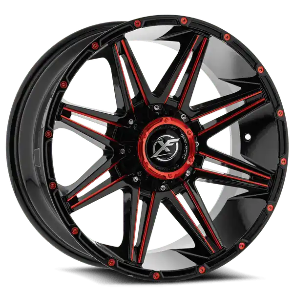 Usine Directe XF Offroad XF-220 22x12 6x139.7 -44 108 Gloss Black Milled Red