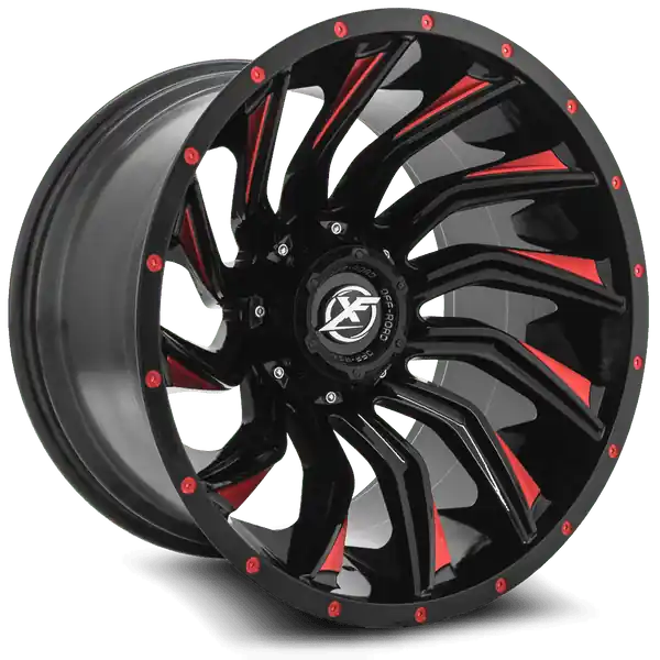XF Offroad XF-224 22x12 5x127 / 5x139.7 -44 78.1 Gloss Black Milled Red Exclusif