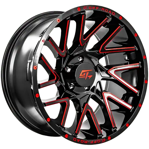 GT Offroad Aggression 22x12 5x127 -44 87.1 Gloss Black Milled Red Super Prix