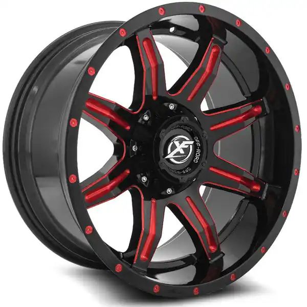 XF Offroad XF-215 20x10 8x165.1 / 8x170 -12 125.2 Gloss Black Milled Red Commande En Gros